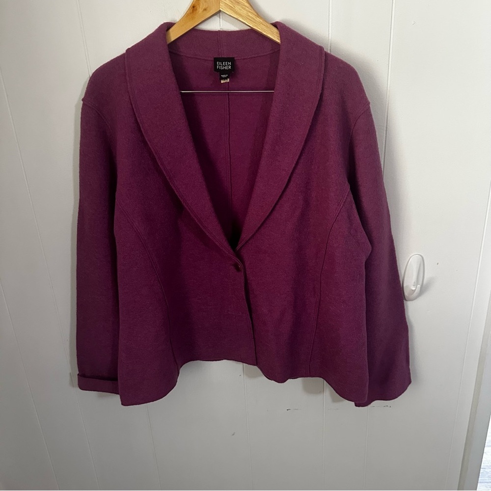Eileen Fisher Purple Blazer with Shawl Collar and Relaxed Fit